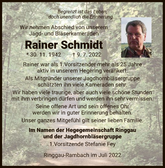 Traueranzeige von Rainer Schmidt von WRS