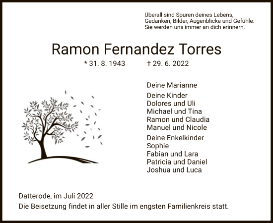 Traueranzeige von Ramon Fernandez Torres von WRS