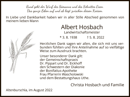 Traueranzeige von Albert Hosbach von WRS