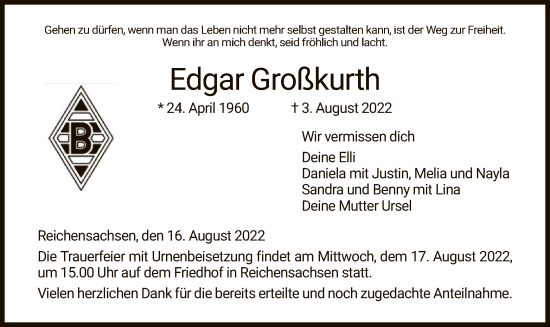 Traueranzeige von Edgar Großkurth von WRS