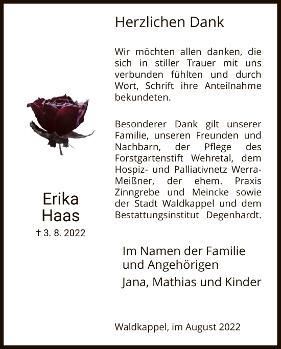 Traueranzeige von Erika Haas von WRS