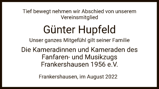 Traueranzeige von Günter Hupfeld von WRS