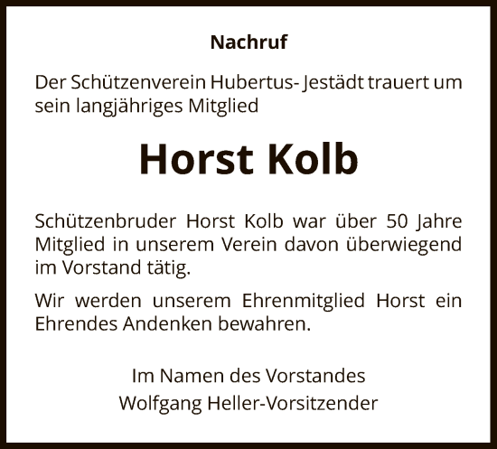 Traueranzeige von Horst Kolb von WRS