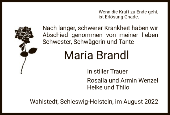 Traueranzeige von Maria Brandl von WRS