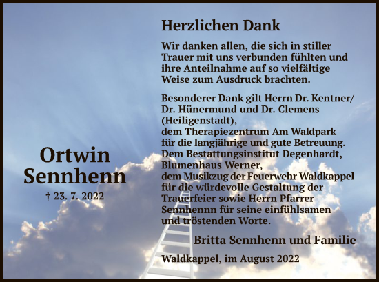 Traueranzeige von Ortwin Sennhenn von WRS