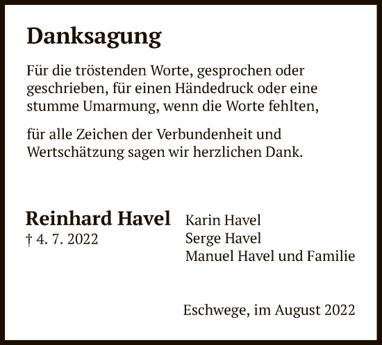 Traueranzeige von Reinhard Havel von WRS