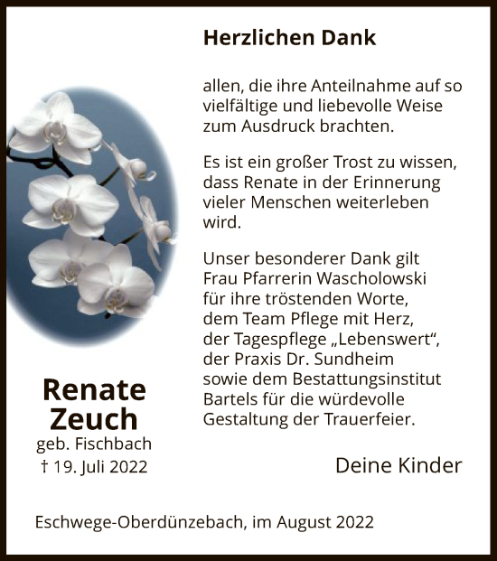 Traueranzeige von Renate Zeuch von WRS