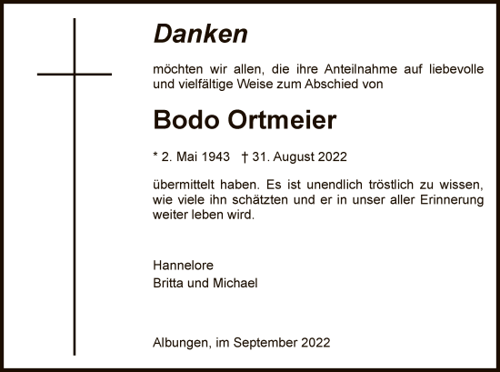 Traueranzeige von Bodo Ortmeier von WRS