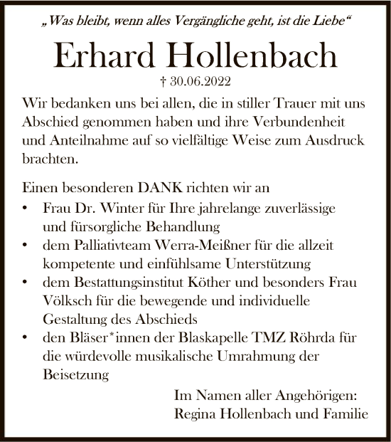 Traueranzeige von Erhard Hollenbach von WRS