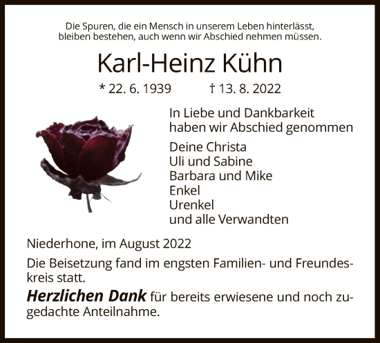 Traueranzeige von Karl-Heinz Kühn von WRS