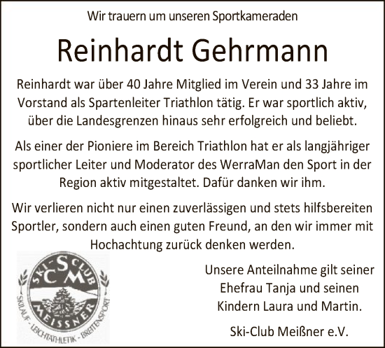 Traueranzeige von Reinhardt Gehrmann von WRS