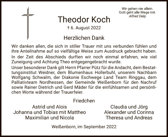 Traueranzeige von Theodor Koch von WRS