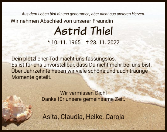 Traueranzeige von Astrid Thiel von WRS