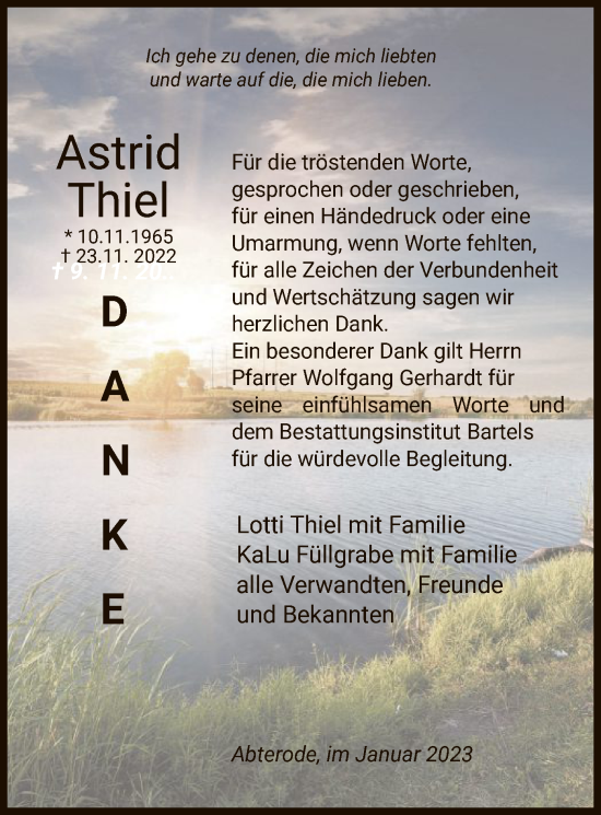 Traueranzeige von Astrid Thiel von WRS