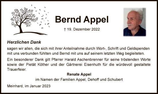 Traueranzeige von Bernd Appel von WRS