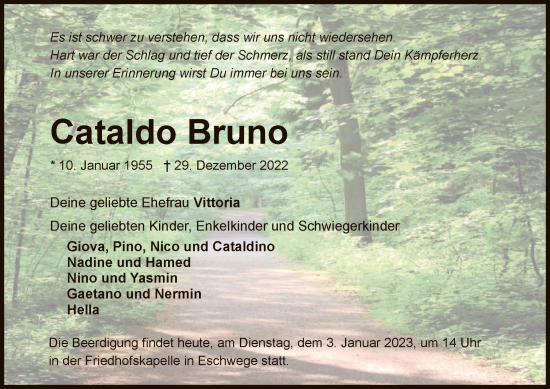 Traueranzeige von Cataldo Bruno von WRS