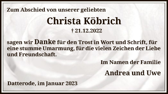 Traueranzeige von Christa Köbrich von WRS