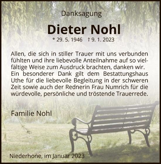 Traueranzeige von Dieter Nohl von WRS