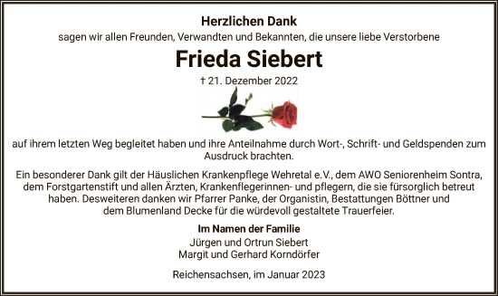 Traueranzeige von Frieda Siebert von WRS