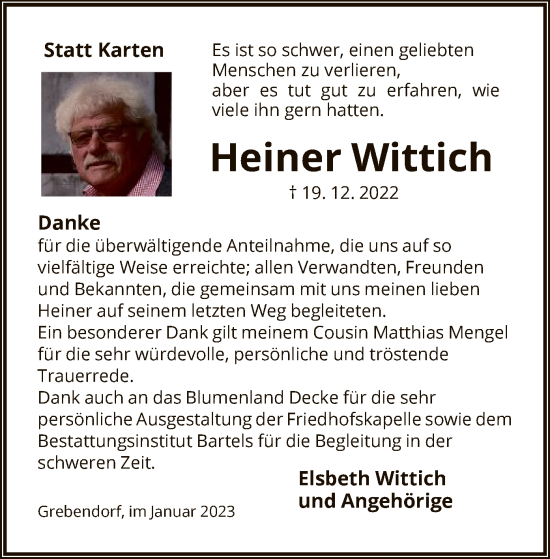 Traueranzeige von Heiner Wittich von WRS