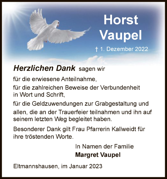 Traueranzeige von Horst Vaupel von WRS