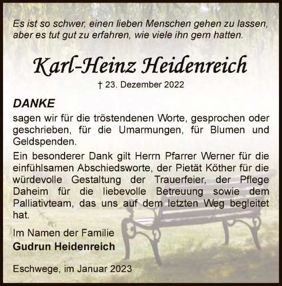 Traueranzeige von Karl-Heinz Heidenreich von WRS