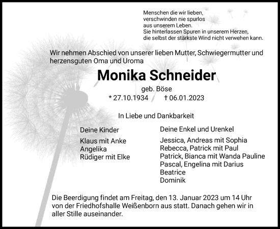 Traueranzeige von Monika Schneider von WRS