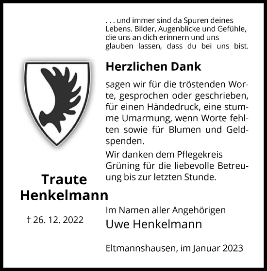 Traueranzeige von Traute Henkelmann von WRS