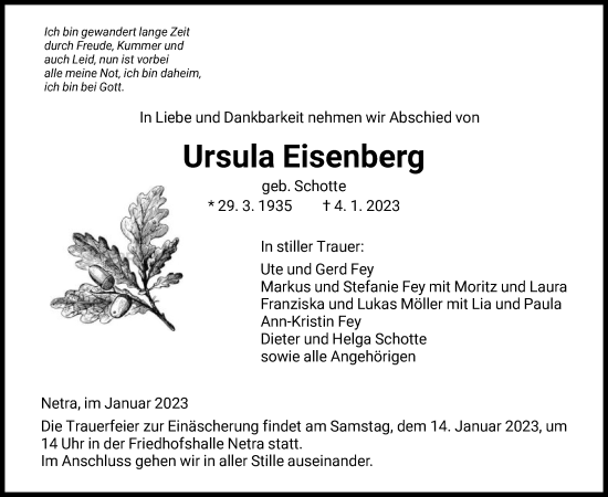 Traueranzeige von Ursula Eisenberg von WRS