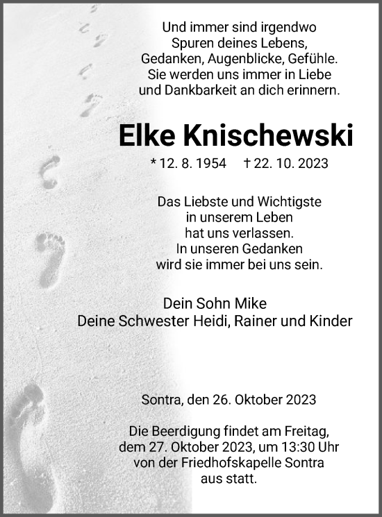 Traueranzeige von Elke Knischewski von WRS