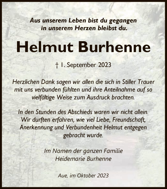 Traueranzeige von Helmut Burhenne von WRS