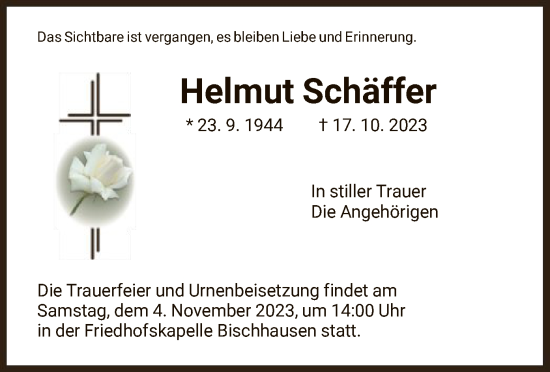 Traueranzeige von Helmut Schäffer von WRS