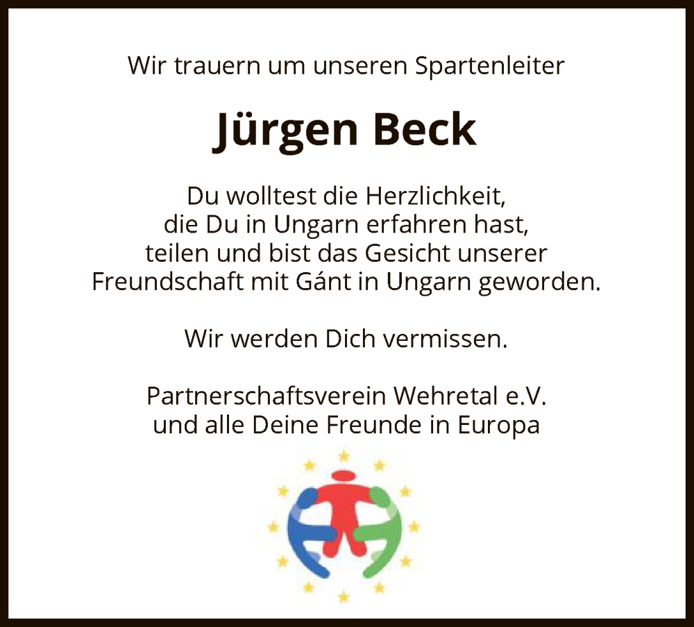  Traueranzeige für Jürgen Beck vom 02.10.2023 aus WRS