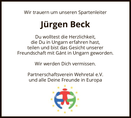 Traueranzeige von Jürgen Beck von WRS