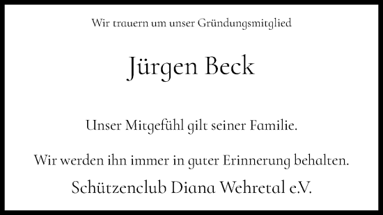 Traueranzeige von Jürgen Beck von WRS