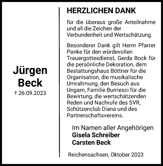 Traueranzeige von Jürgen Beck von WRS