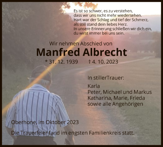 Traueranzeige von Manfred Albrecht von WRSWRS