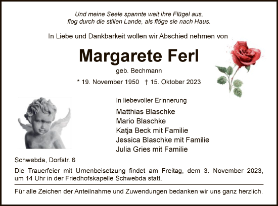 Traueranzeige von Margarete Ferl von WRS