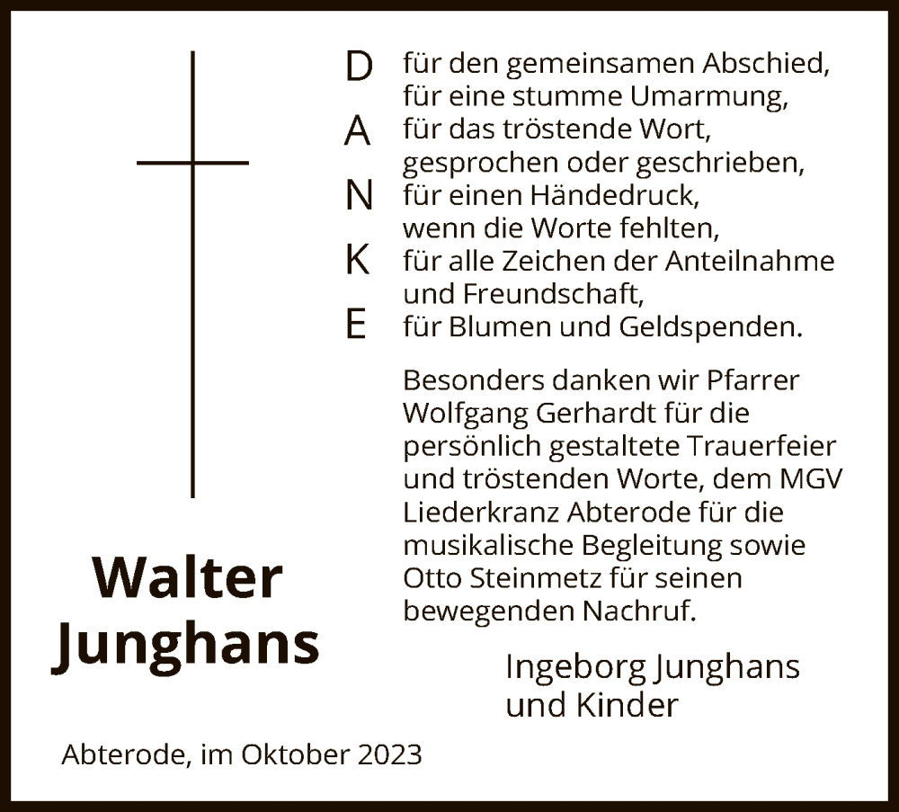 Traueranzeigen von Walter Junghans trauer.werra rundschau.de