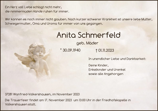 Traueranzeige von Anita Schmerfeld von WRS