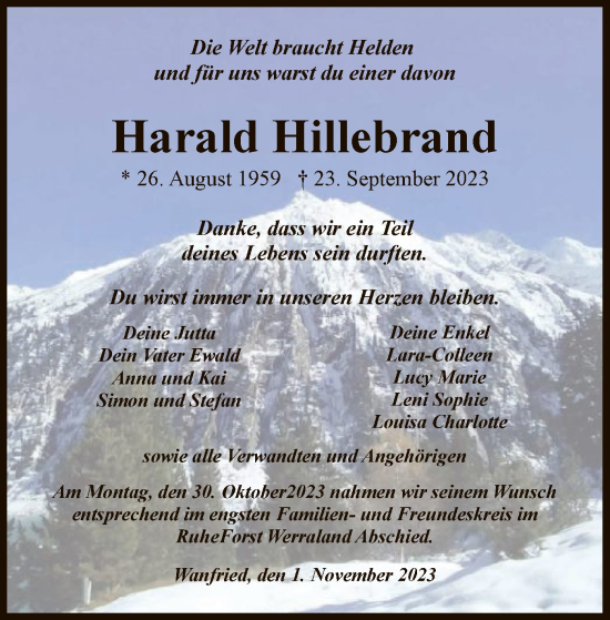 Traueranzeige von Harald Hillebrand von WRS