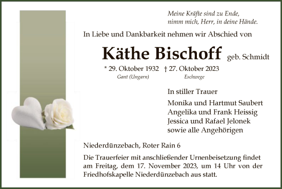 Traueranzeige von Käthe Bischoff von WRS