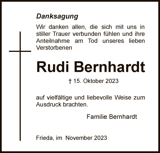 Traueranzeige von Rudi Bernhardt von WRS