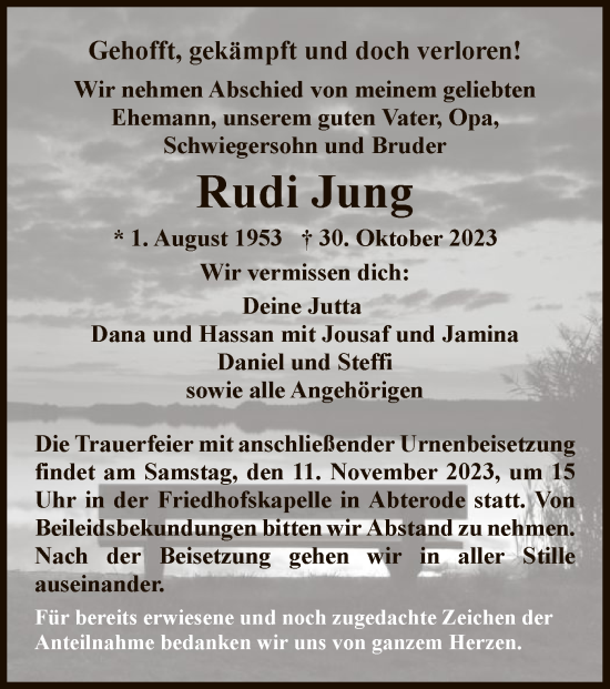 Traueranzeige von Rudi Jung von WRS