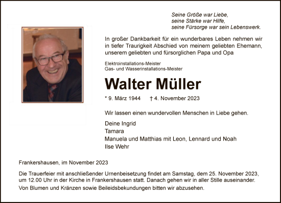 Traueranzeige von Walter Müller von WRS