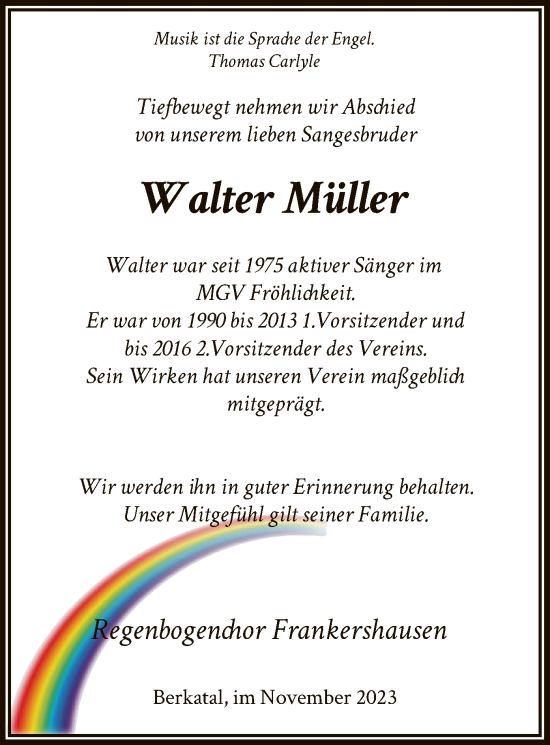 Traueranzeige von Walter Müller von WRS