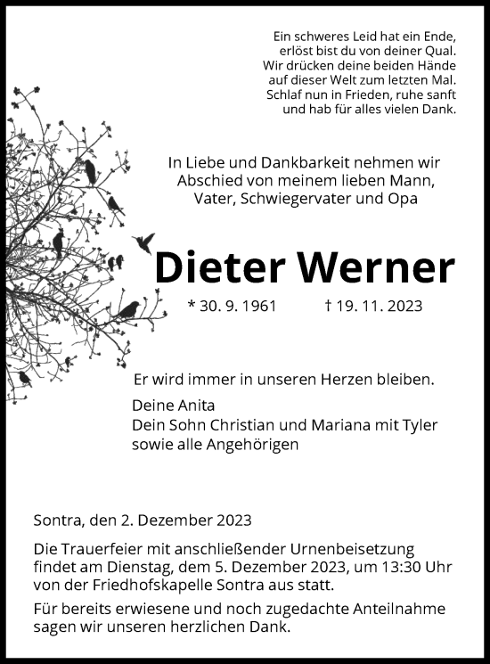 Traueranzeige von Dieter Werner von WRS