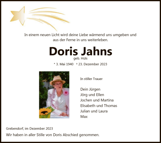 Traueranzeige von Doris Jahns von WRS