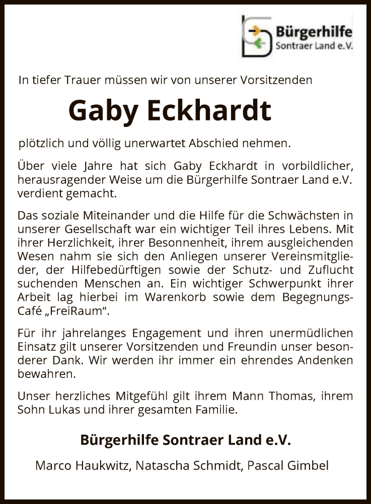  Traueranzeige für Gaby Eckhardt vom 13.12.2023 aus WRS