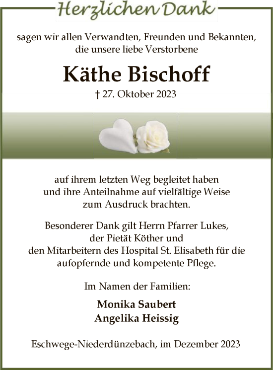 Traueranzeige von Käthe Bischoff von WRS